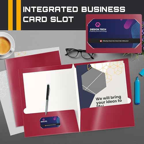 Image of Better Office Products 2 Pocket Glossy Laminated Burgundy Red Paper Folders, Box of 25, Letter Size, Burgundy Red Paper Portfolios