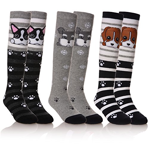 Image of FNOVCO Girls Knee High Socks Cartoon Animal Patterns Cotton Over Calf Socks