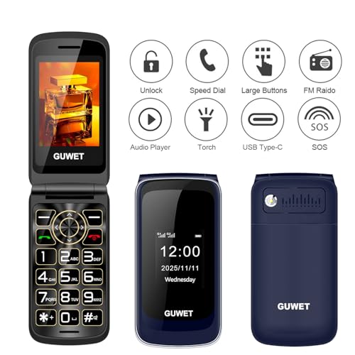 2G Seniorenhandy Klapphandy ohne Vertrag, Rentner Handy Großen Tasten, SOS Notruffunktion, 1600 mAh Akku, 2.4"+1.77" Dual Display, Dual SIM mit Notruftaste, Blau. – Bild 3