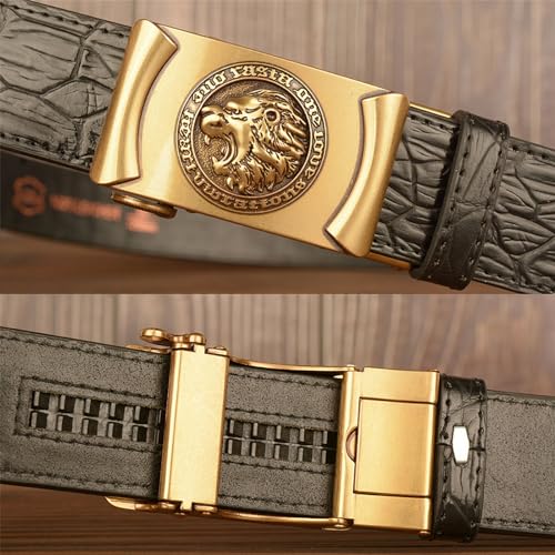 Ratchet Belts for Men, Men's Cowboy Western Leather Belt with Lion Head Alloy Buckle Crocodile Embossed Belt4