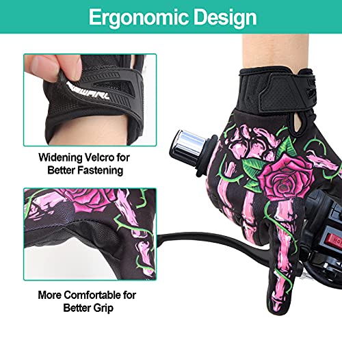 Rigwarl Leather Motorcycle Gloves Winter Fleece, Ten-Finger Touchscreen Mountain Bike Thick Gloves For Men And Women, Warm Skeleton Skull Gloves For Riding Bike Bmx Atv Mtb Cycling #TOP4