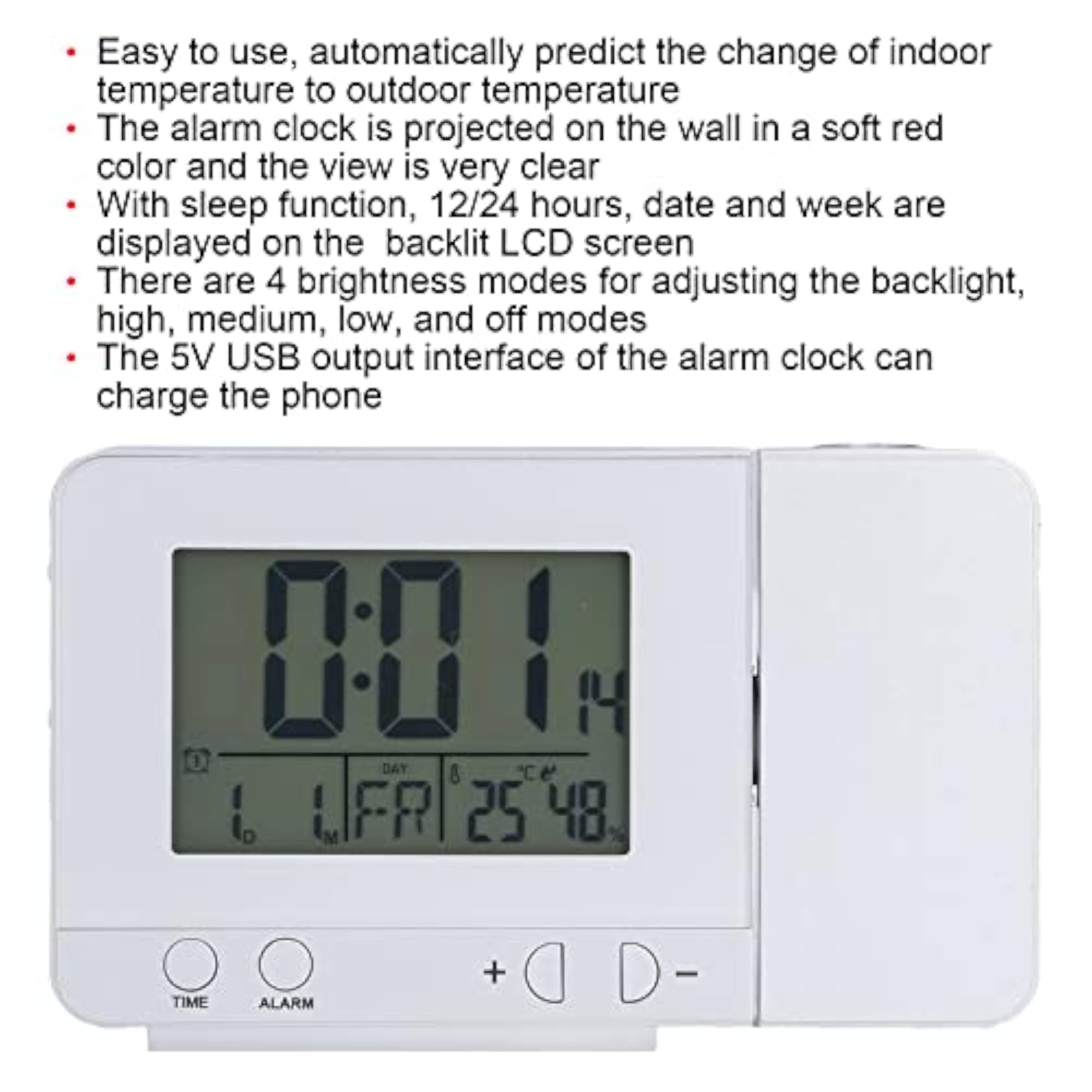 Projection Alarm Clock, Multifunctional for Bedroom