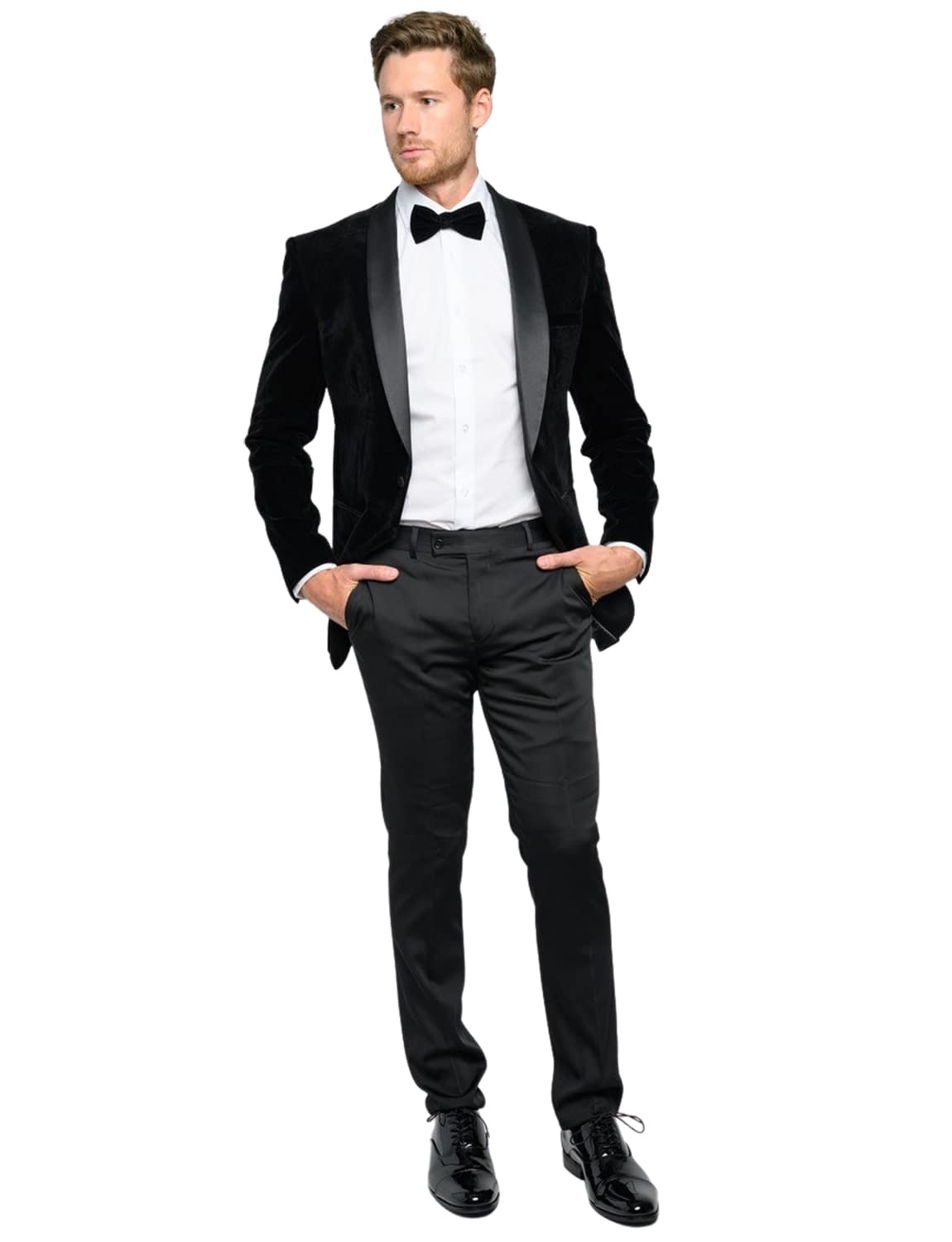 Uomo Vestito Giacca di Velluto Nero Solido Pantaloni Due Pezzi Sposo Smoking Ritorno a casa