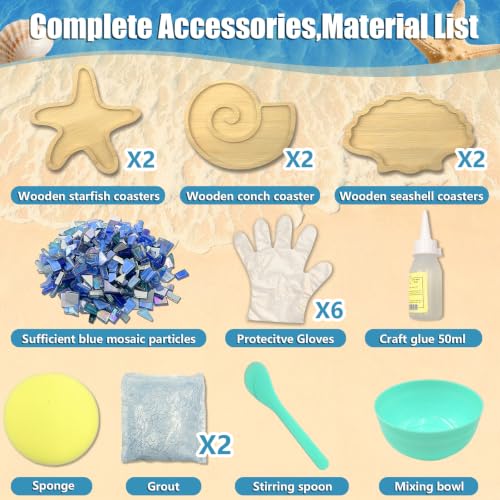 6 Sets DIY Ocean Mosaic Tiles for Crafts, Mixed Color Glass Mosaic Kits - image 3