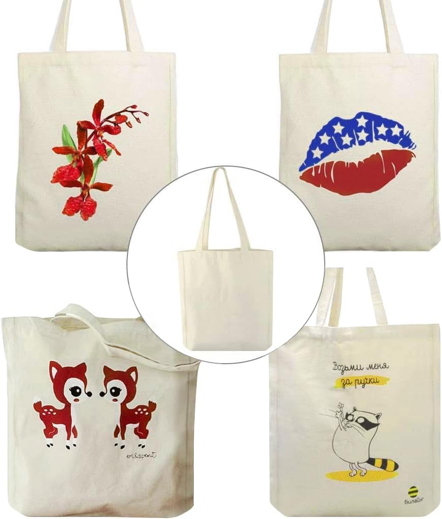 Faylapa 5 Pack Canvas Tote Bags,Heavy Duty Reusable Grocery Shopping Bag 12.2"x14.2" Blank Cotton Bags for Decorating Christmas Crafts DIY,Painting(Beige) - Image 9