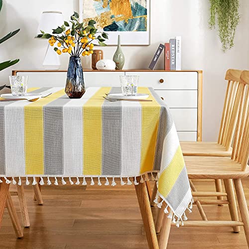 Image of Urban Space Sicilia Table Linen Collection - Premium Water & Stain Resistant Dining Table Cover for 6 Seater, Anti Skid Table Cloth for Center Table, 1 Piece (Vertical Yellow, 6 Seater 52 inch x 92 inch)
