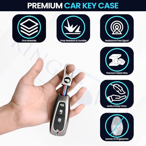 Image of KINGSWAY Maruti Suzuki Car Key Cover and Keychain Perfect Shape and Compatible with 3 Buttons Smart Key of All Maruti Suzuki Cars, Remote Key Shell, Car Key Chain Cover, 360 Protection, Gunmetal Grey