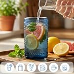 Moretoes Hobnail Verres à boire, 12 Coupes en verre d'eau bleue, Ensemble de verre vintage mixte, 6pcs 12oz Hauts-balles et 6pcs 10oz vieux verres mode, idéal pour les cocktails, Whisky et autres boissons