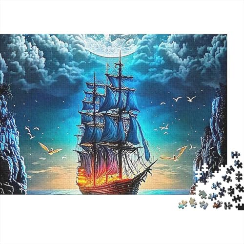 Puzzle para adultos de 1000 piezas de papel sobre barco de vela y luna mística 2