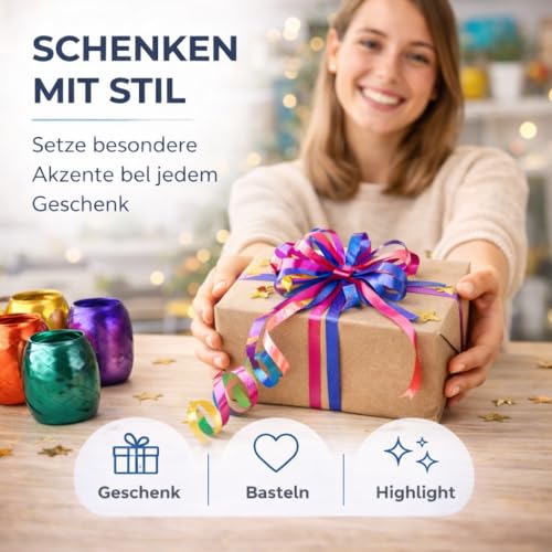 18er Ringelband Set mit bunten Farben je 20 Meter - Geschenkband Kräuselband - Geschenk Bänder - zum Dekorieren & Verpacken von Geschenken - Weihnachten & Advent
