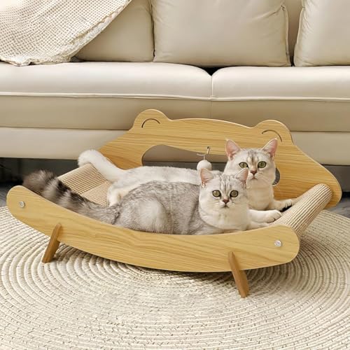 Lettino tiragraffi per gatti di grandi dimensioni, corda in sisal naturale e struttura in legno, sedia reclinabile resistente, divano elegante e soffice per gatti e lettino da gioco 2 in 1 (XL)