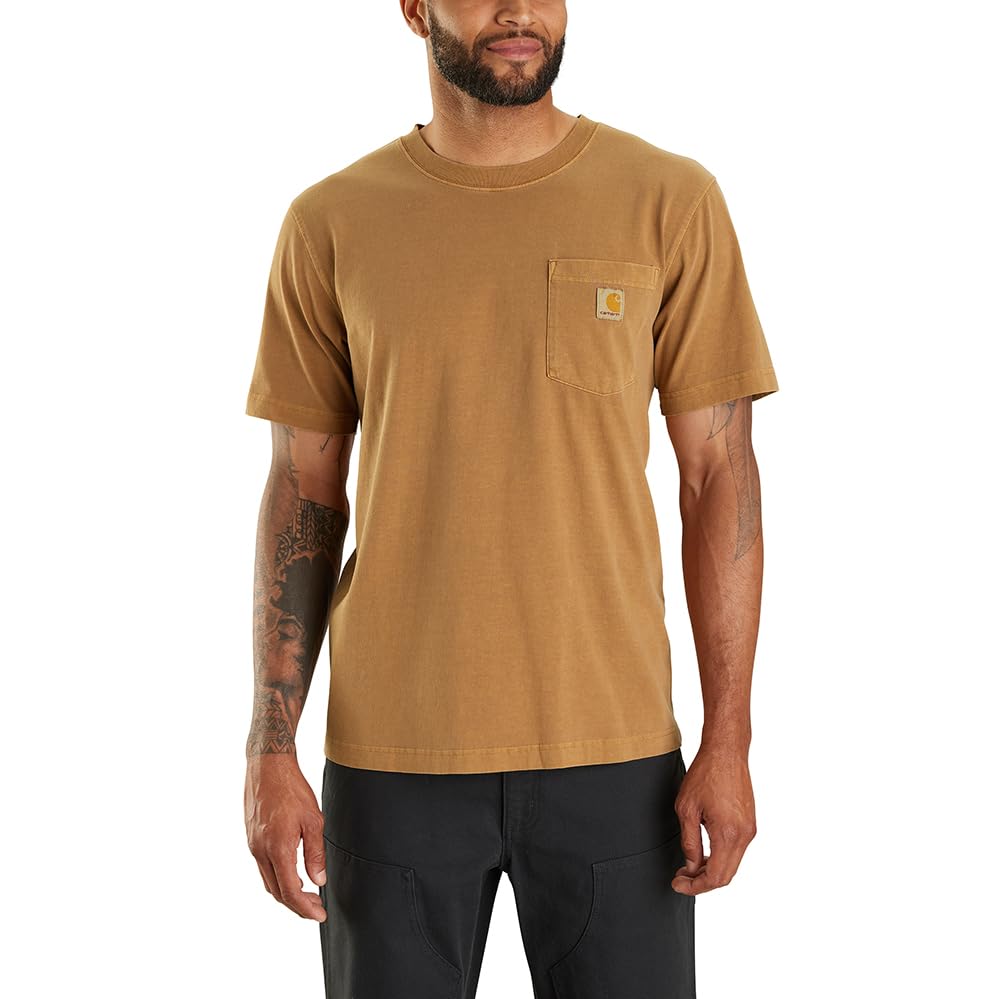 Carhartt Men's Relaxed Fit Lightweight Short-Sleeve Garment Dyed Pocket T-Shirt, Carhartt Brown, XL