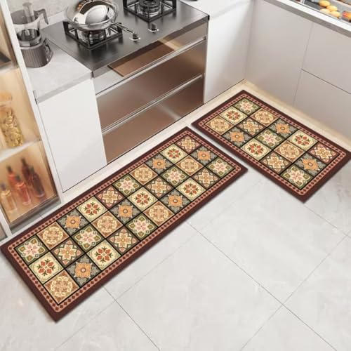Image of Kitchen Anti Slip Mat for Floor, Waterproof Washable Kitchen Mats, Non Slip Kitchen Floor Mats for Home, Soft Mats for Kitchen, Kitchen Mats for Floor Anti Slip (Vintage-Spanish)