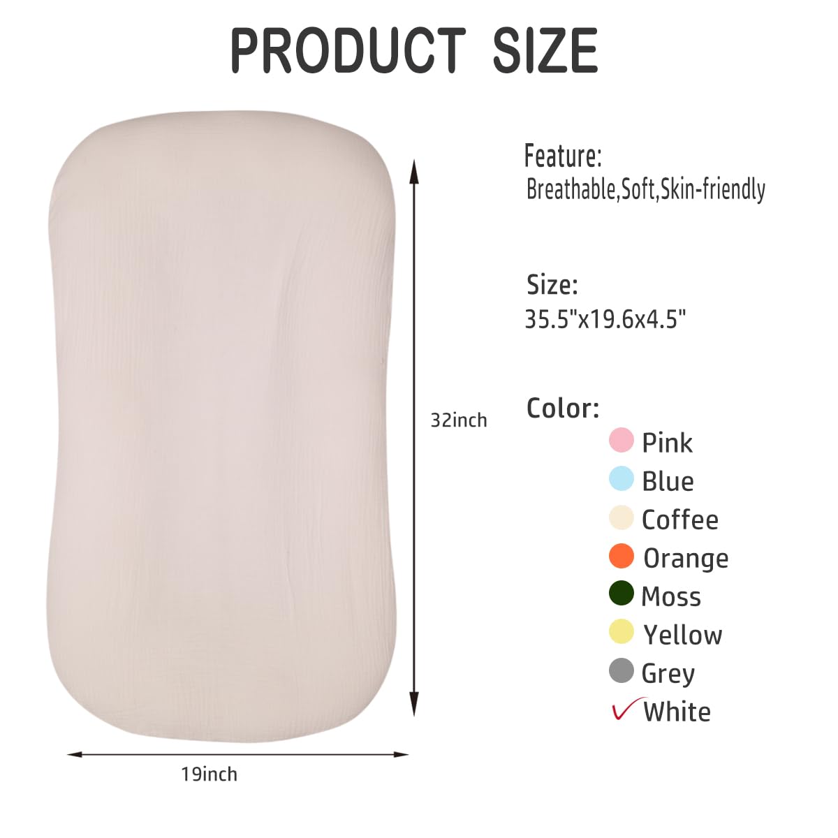 Baby Lounger - Snuggle Cozy Me Infant Lounger for Newborn 0-12 Months, Muslin Cover,Portable Breathable & Soft Baby Nest Lounger for Home and Travel - White - Image 2