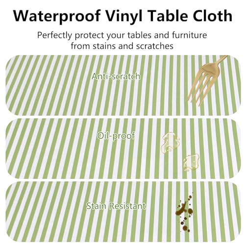Weldomcor Striped Rectangle Tablecloth, Vinyl Summer Tablecloth with Flannel Backing Wipeable Waterproof Stain Resistant Plastic Oilcloth for Indoor and Outdoor Picnic Camping Dining Party Home by Weldomcor - Used condition - Image 3