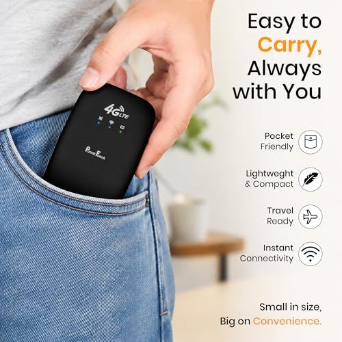 Image of PunnkFunnk 4G LTE Portable WiFi Hotspot Device, 2100Mah Rechargeable Battery, SIM Card Supported 150Mbps Wireless Hotspot, High-Speed Device, Multi-Device Connectivity (Black)