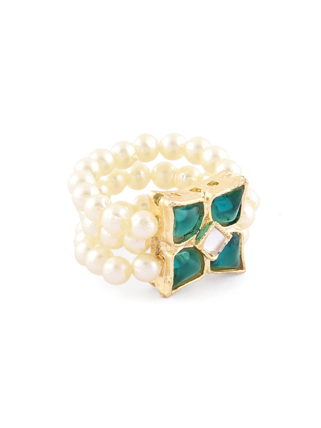 Kundan & Beaded Elasticated Fusion Adjustable Ring for Women, Unique Gift