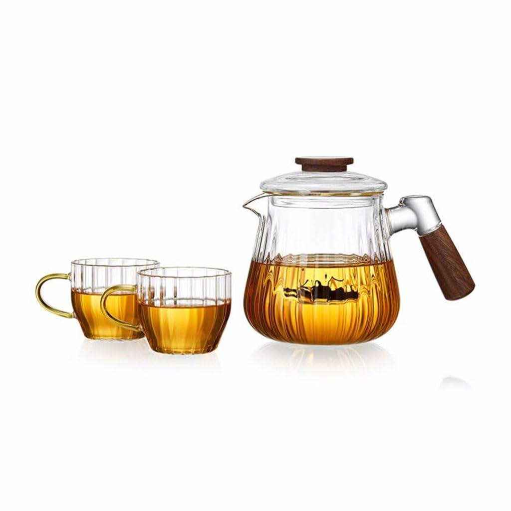 Théière en verre de haute qualité avec manche en bois noble de 710ml