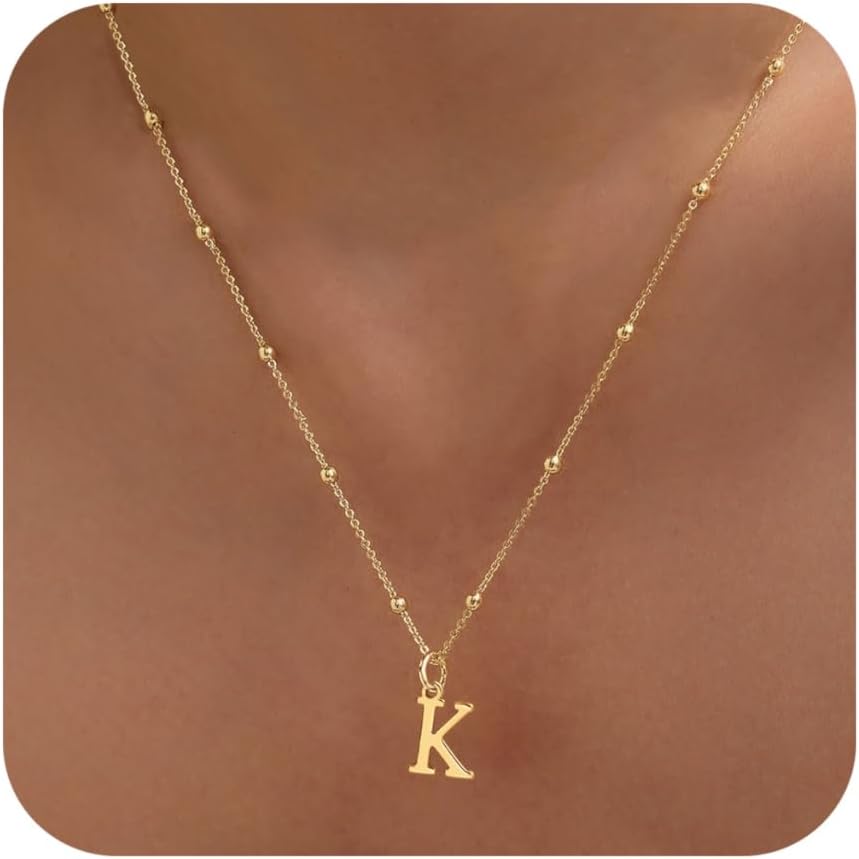 MDIEEL Valentines Gifts for Her Women - Initial Necklaces for Women Dainty 14k Gold Plated A-Z Letter Pendant Name Necklaces Cute Charm Choker Fashion Accessories Non Tarnish Trendy Jewelry Gift