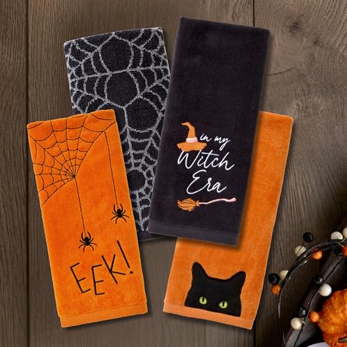 Image of SKL Home Halloween Shadows Eyes Hand Towel Set-2pc, 100% Cotton, Orange