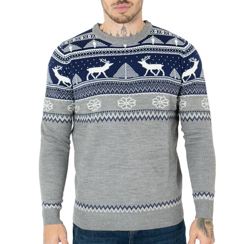 Pull de Noël pour hommes avec imprimé rennes et col rond zippé NOROZE