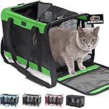 Picture of GORILLA GRIP Cat Carrier Travel Bag Up to 15 Lbs, Soft Collapsible Small Dog Carriers, Top and Side Entry Breathable Mesh, Grip Feet on Underside, Cozy Washable Waterproof Pad, Portable Kennel, Green