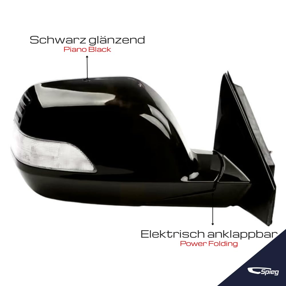 Spieg Außenspiegel Rechts für Honda CR-V 3 2007-2011 Elektrisch Einklappbar, mit Blinklicht, Glänzend Schwarz, 9 PIN