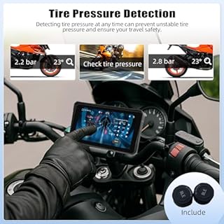 Écran CarPlay Portable pour Moto avec CarPlay sans Fil Android Auto, écran 6 Pouces étanche IP68, système de Surveillance de la Pression des pneus, écran GPS CarPlay Compatible Bluetooth, Siri