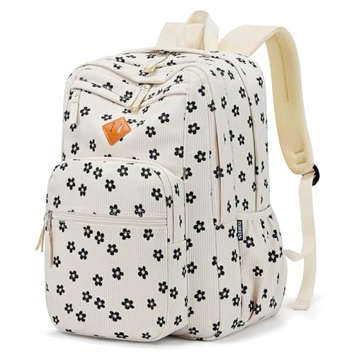 Image of ZORFIN 26L Backpack for College, and Travel: Corduroy Bookbag - Floral