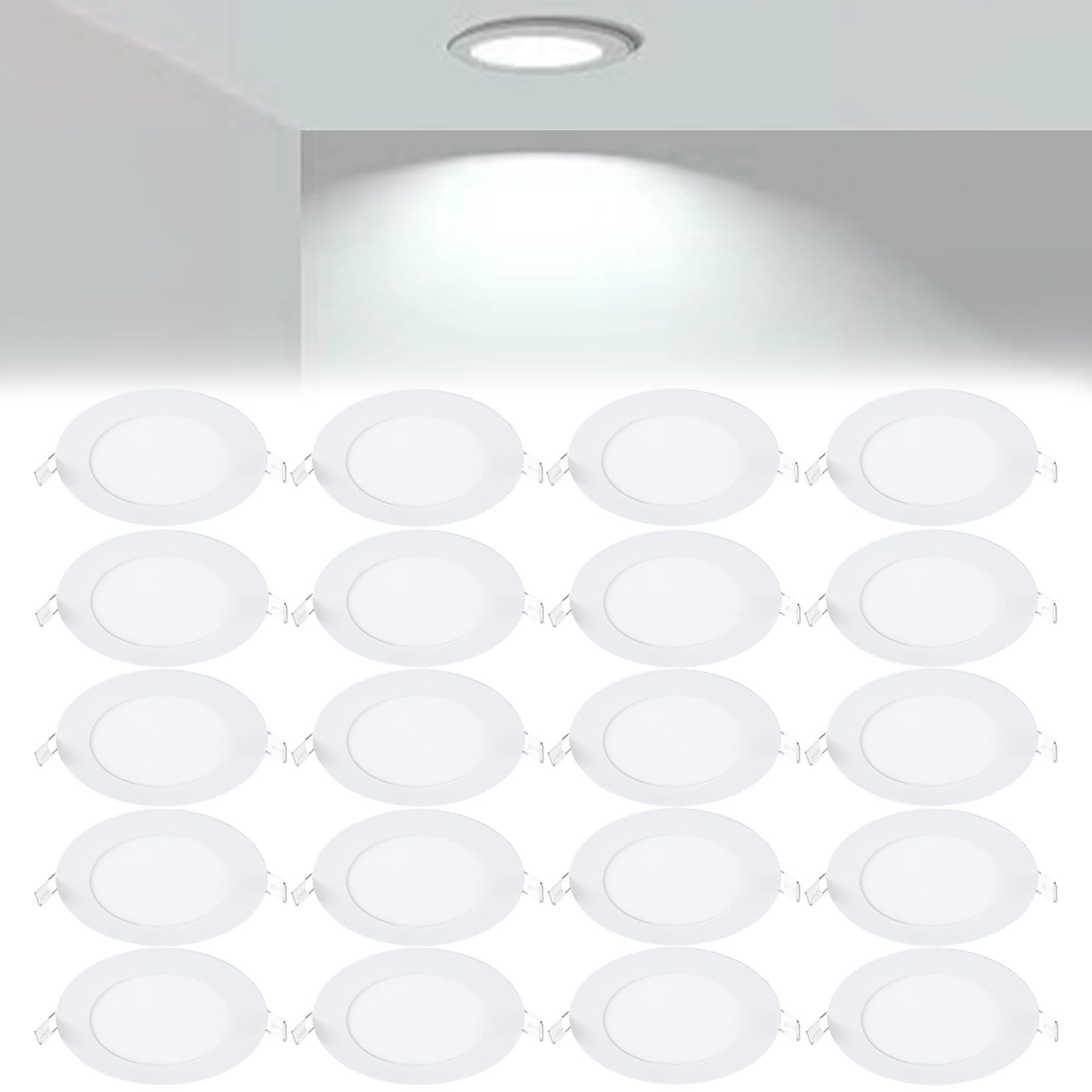 VOGHMOLD 6W Ultra Slim LED Downlight 5 inch, 6000K Recessed Ceiling Light, Cut Φ105-110mm, AC85-265V Flush Mount Spotlights Aluminum Round Panel Lights for Office Hallway, 20 Pack