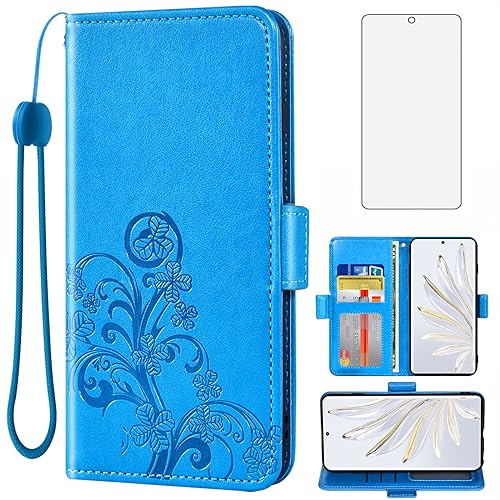 Funda cartera para Honor 70 5G Asuwish con cristal templado y tarjetero