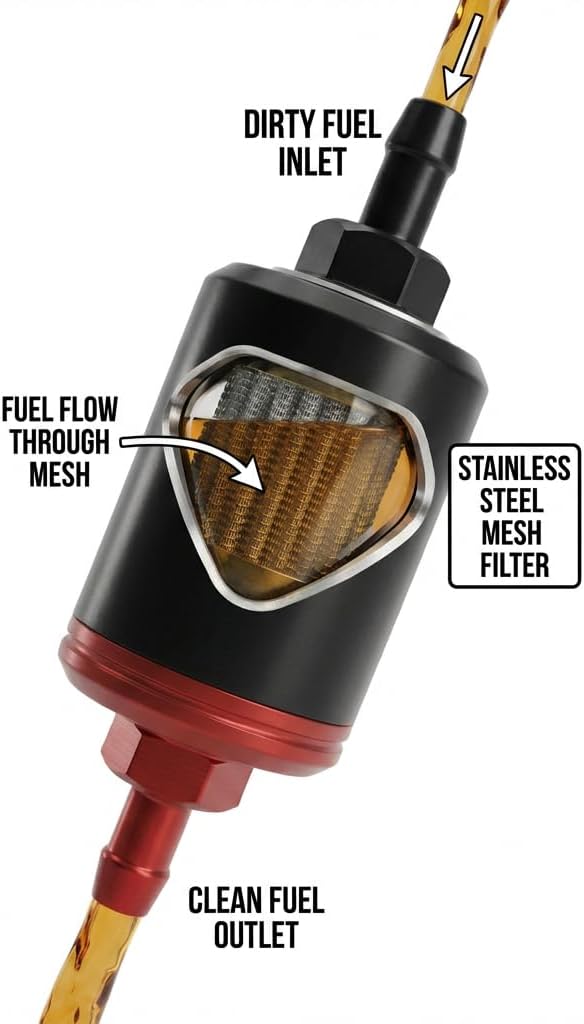 1/4 inch Fuel Filter Kit, Universal 1/4" Metal Gasoline Inline Fuel Filters 8mm with Clear View Glass for Motorcycle ATV Dirt bike Classic bikes and Small Engines