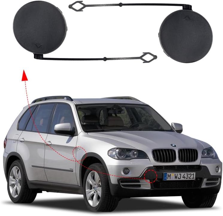 Car Front Bumper Tow Hook Cover Cap Towing Eye for BMW X5 E70 2006 2007 2008 2009 2010 51117159589 51117159590 Trailer Cover (Matte Black, Left Driver Side)