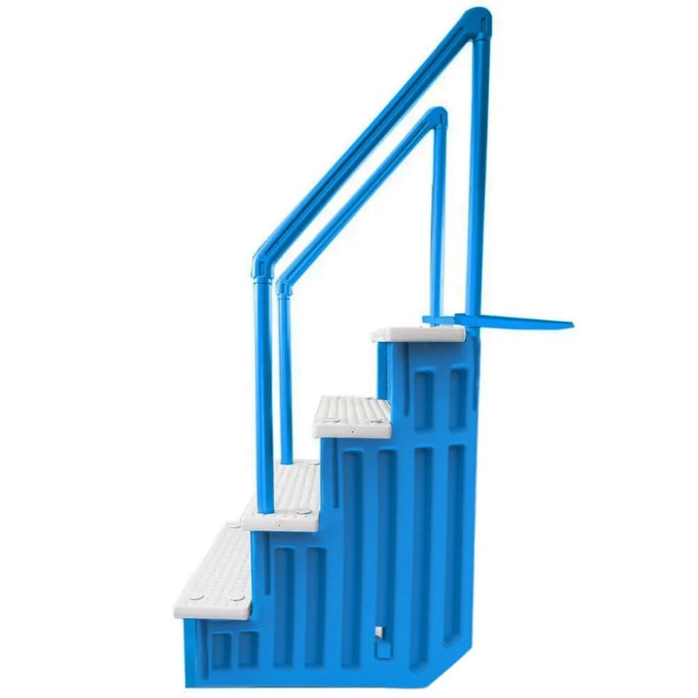 Escalera para piscina azul con escalones blancos miniatura 3