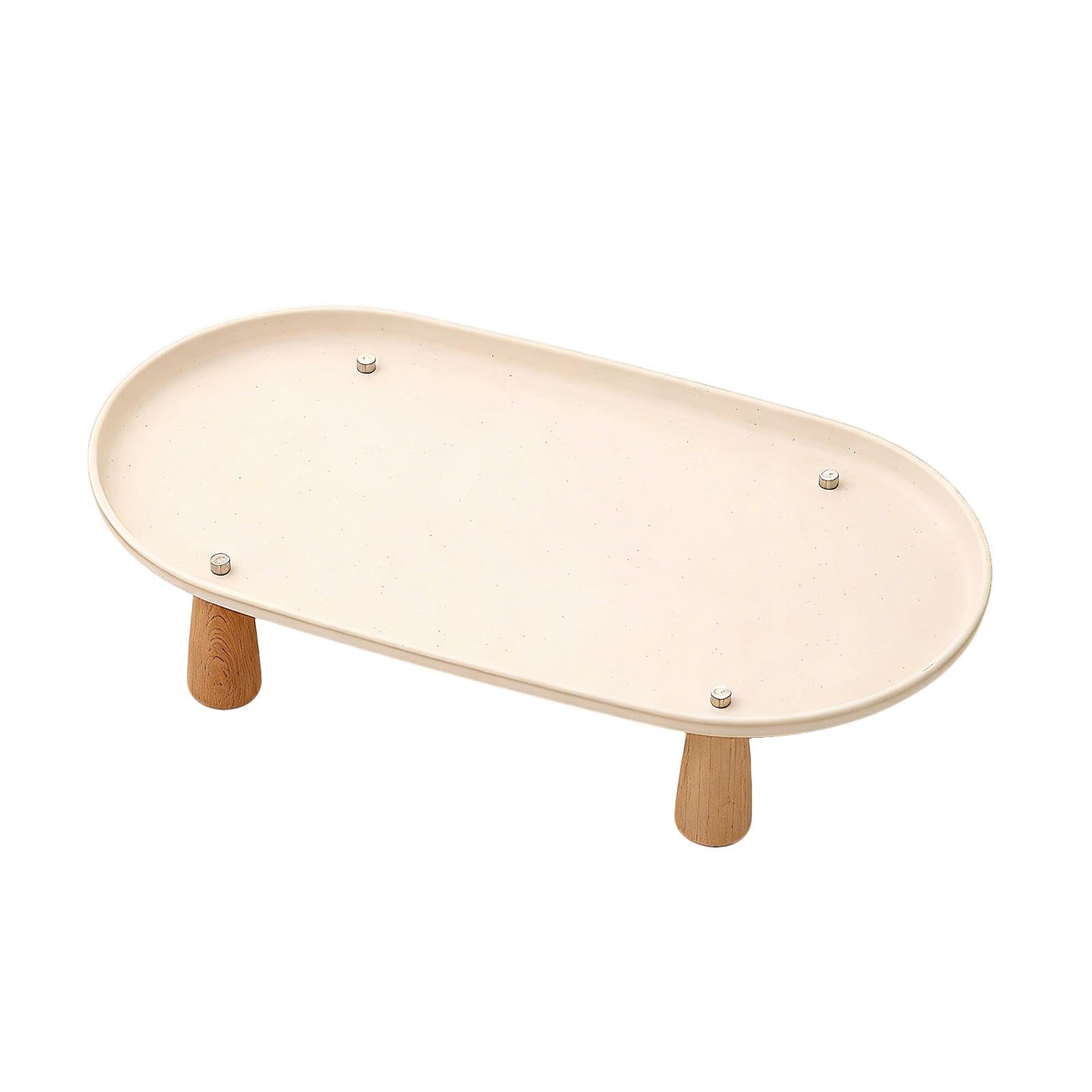 Baoblaze Cat Bowl Stand Wooden Leg Sturdy Nordic Oval Stable for to Protect Cat Neck Feeding Station Pet Feeder Stand Rack, Beige 38cmx21cm