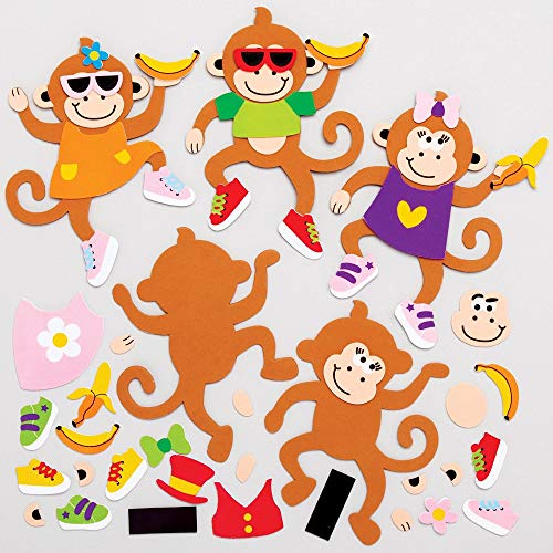 Baker Ross Kits de Imanes Combinables de Mono AT771 (paquete de 8) para proyectos de arte y manualidades para niños, surtidos