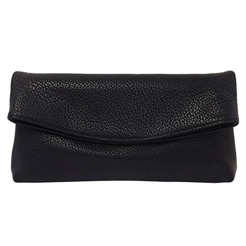 JNB Faux Leather Oversize Foldover Clutch Bag with Zipper Pocket
