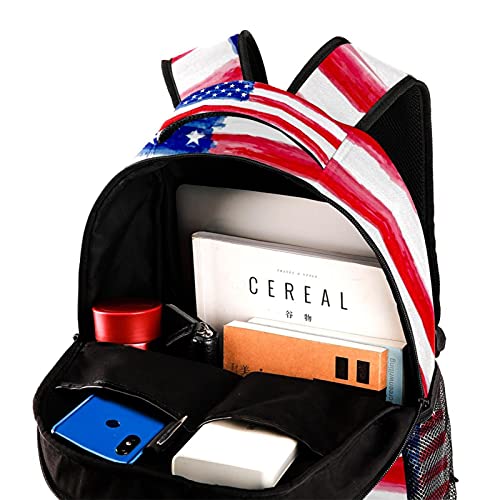 Sac à dos durable motif drapeau USA multicolore avec compartiments étudiants