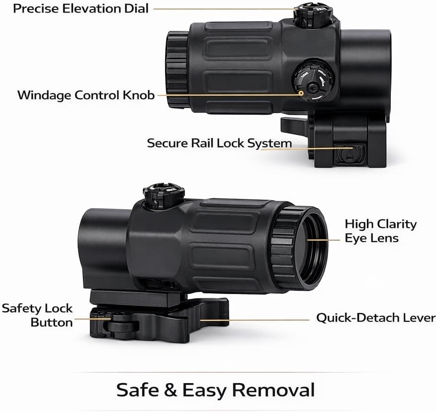 4X Magnifier G3Sight Scope Airsoft with Switch to Side QD Mount for 20mm Rail Apply for Red dot Zooms with 3X of Power Shockproof and Weatherproof, Durable Items