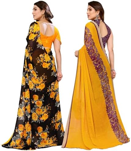 Printed Georgette Saree With Blouse Piece Combo Pack of 2 Combo (Combo_Md_1152_2_1190_2)_A14596