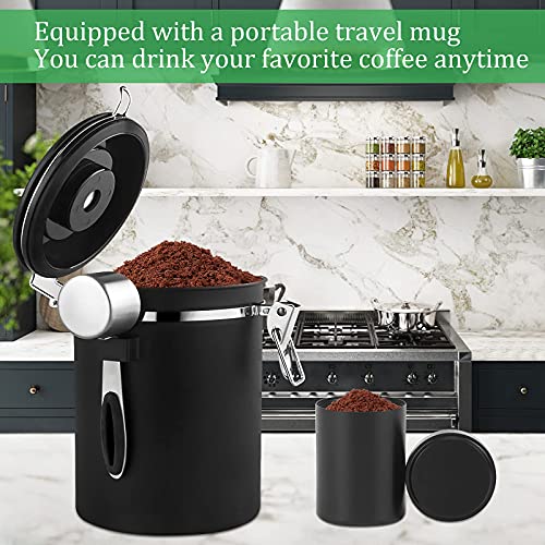 Foto von JOYBOY 1.8L Kaffeedose Luftdicht,Kaffeebohnen Behälter mit Datumsanzeige und Messlöffel für Kaffeepulver Tee Nüsse Kakao Aufbewahrung(Schwarz)