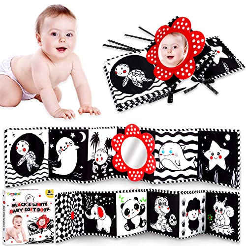 Image of FUNNYB&G Black White High Contrast Baby Toys - Infant Toys for 0-6 Months Newborn Toys for Brain Development Sensory Toys for Babies Crib Carseat Toys Tummy Time Mirror Baby Montessori Toys Baby Gift