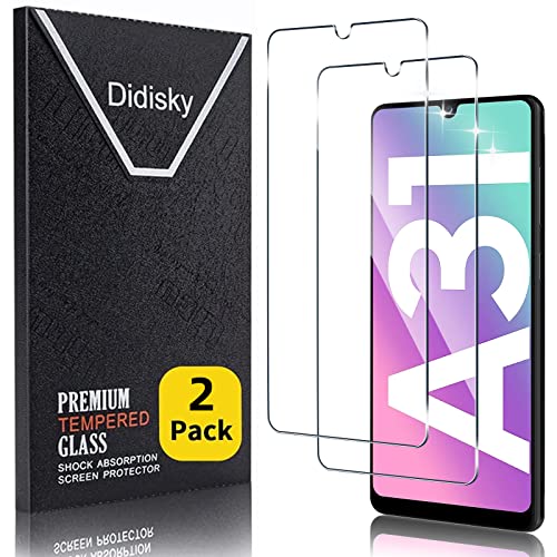 Didisky 2 Pezzi Pellicola Protettiva in Vetro Temperato per Samsung Galaxy A31, con Strumento di Installazione,Facile da installare, Anti-Spy, Protezione Schermo