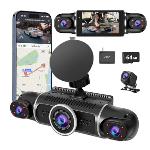 360° Dash Cam Front and Rear 4 Channel Dash Camera FHD 2K+1080Px3 for Car, Inside/Back...