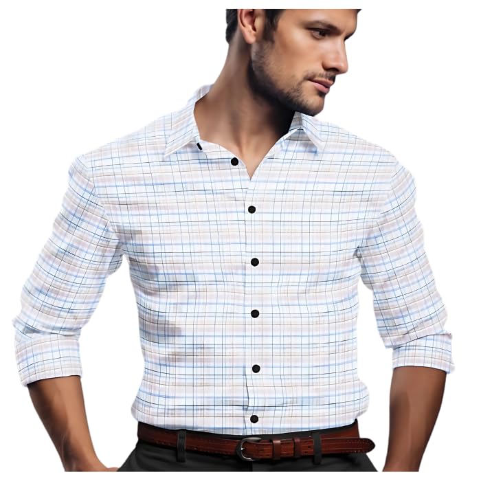 Cotton Unstitched Shirt Fabric for Men, Light Blue and Pink Checked Pattern -1.60m-image-29