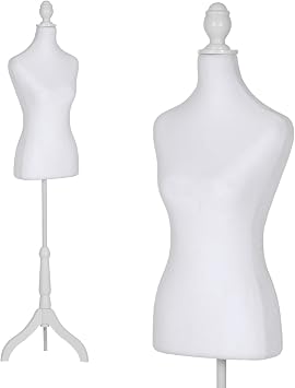 Mannequin Female Mannequin Torso Dress Form Manikin with Wooden Tripod Stand,50"-63" for Display Women Mannequin Body Height Adjustable for Sewing Clothes Jewelry Display Foam BodyWhite