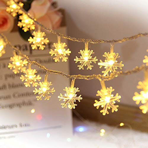 Mobxpar LED Lichterkette Schneeflocken, 6M 40Pcs LED Schneeflocke Lichterketten Batteriebetriebene für Valentinstag Hochzeit Weihnachten Geburtstag Party Schlafzimmer Innen Außen Deko Warmweiß Cover