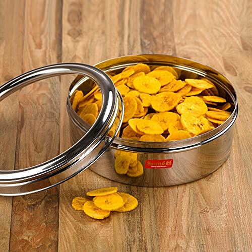 Image of Sumeet Stainless Steel Flat Canisters /Puri Dabba /Storage Containers With See Through Lid Set Of 2Pcs (1Ltr, 1.5Ltr), Beige