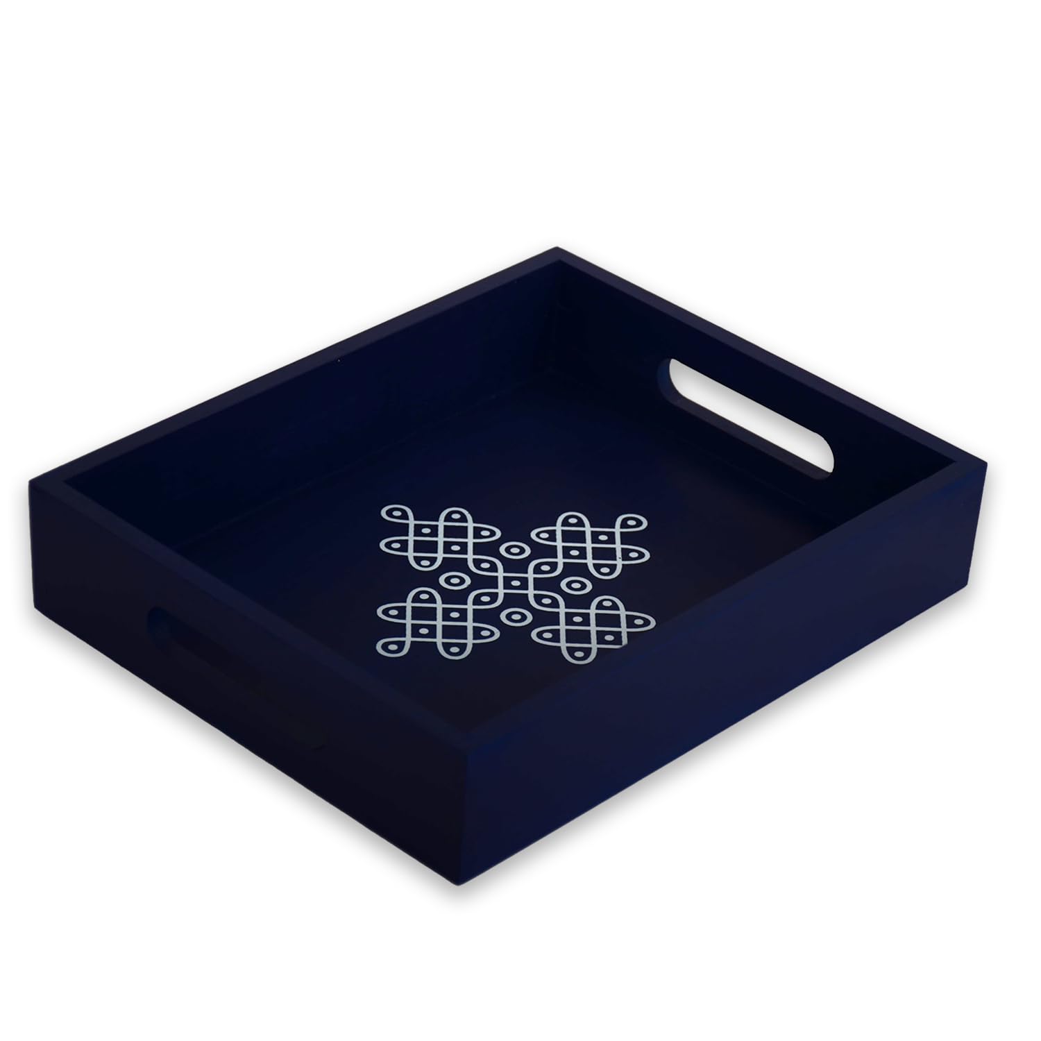 Coffee Table Tray - Decorative Trays for Home Decor - Serving Trays with Handles for Kitchen - Decor Tray - Indian Return Gift, Diwali, Pooja - 10" X 8" X 2" Size, in Blue and Brown (1, Blue)