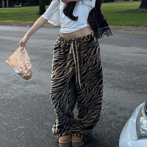 Image of Leopard Pants Women Therian Fuzzy Pajama Pants Y2k Cheetah Pants Grunge High Waisted Fluffy Pants